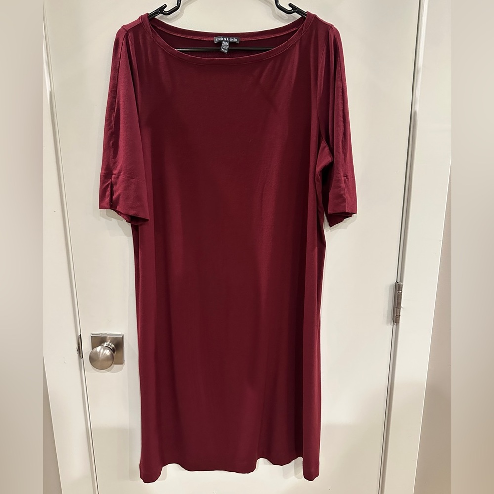 Eileen Fisher Rich Burgundy‎ short Sleeve Dress size XL